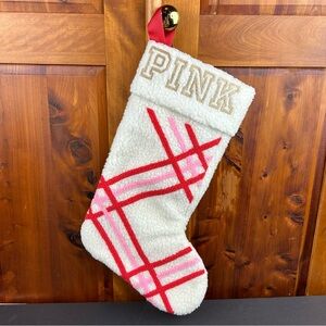 NEW - PINK By Victoria’s Secret Sherpa White Candy Cane Christmas Stocking